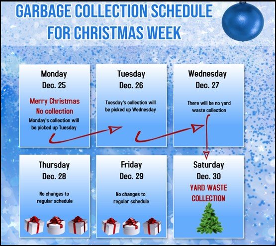 Garbage collection schedule for Christmas week