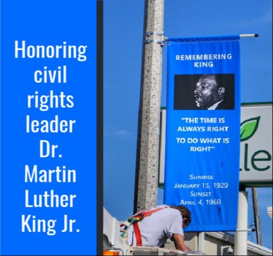 Graphic featuring MLK banners on ISB